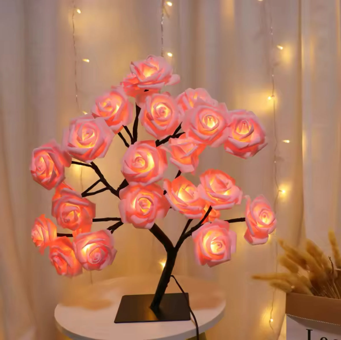 LED Rose Tree Lamp, USB Powered Flower Night Light Pink